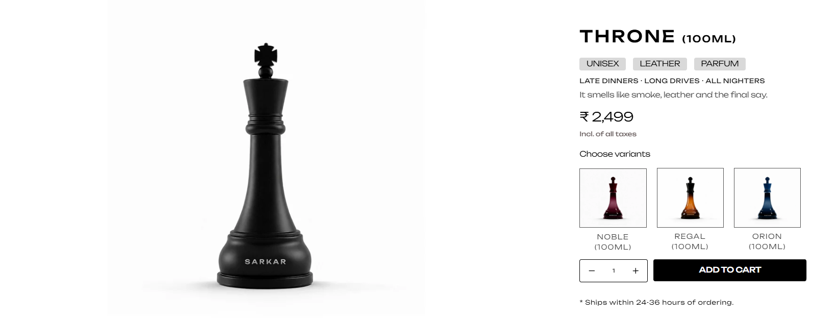 SARKAR Throne 100ml matte black king-piece parfum bottle