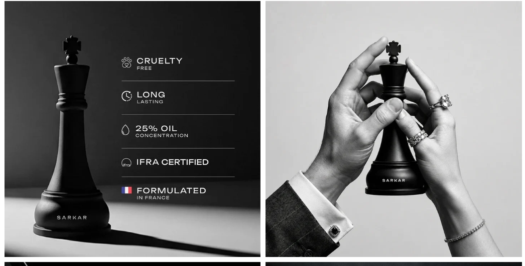 SARKAR Throne features: cruelty free, long lasting, 25% oil concentration, IFRA certified, formulated in France